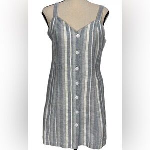 Aqua Striped Button Front Linen Blend Dress Size Small: Perfect For Vacation
